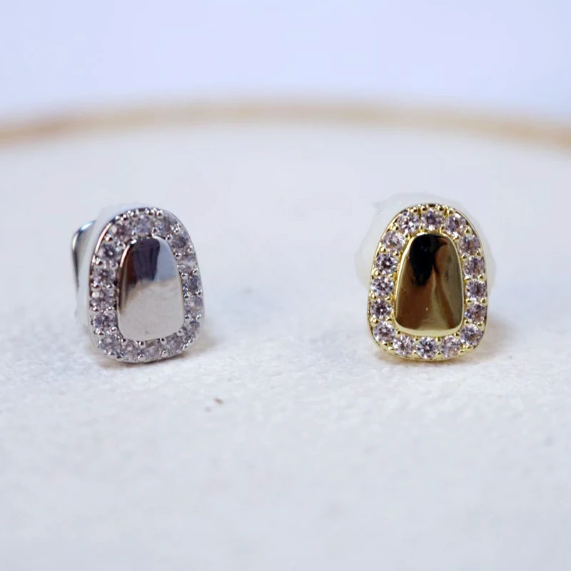 European and American micro inlaid zircon hip-hop braces with exaggerated personality, single denture gold teeth accessories