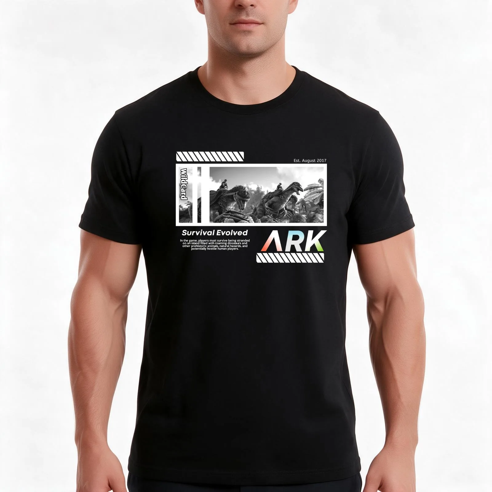 T-shirt à motif simple de la série ARK Survival Evolved, t-shirt graphique rétro de style vintage, haut décontracté d’été unisexe, idéal pour un look urbain.