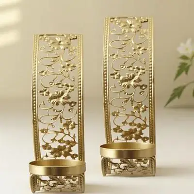 

2pcs Hollow Wall Holder Metal Decorative Wall-Mounted Taper Candlestick For Home Wedding Party Banquet Festival