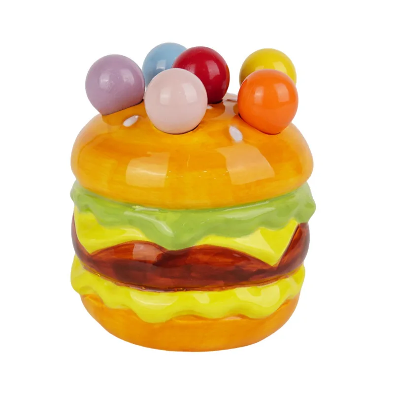 Creative Hamburger Fruit Fork Set Light Luxury Stainless Steel Small Fork Fruit Stick Fruit Insert Dessert Fork Storage Jar