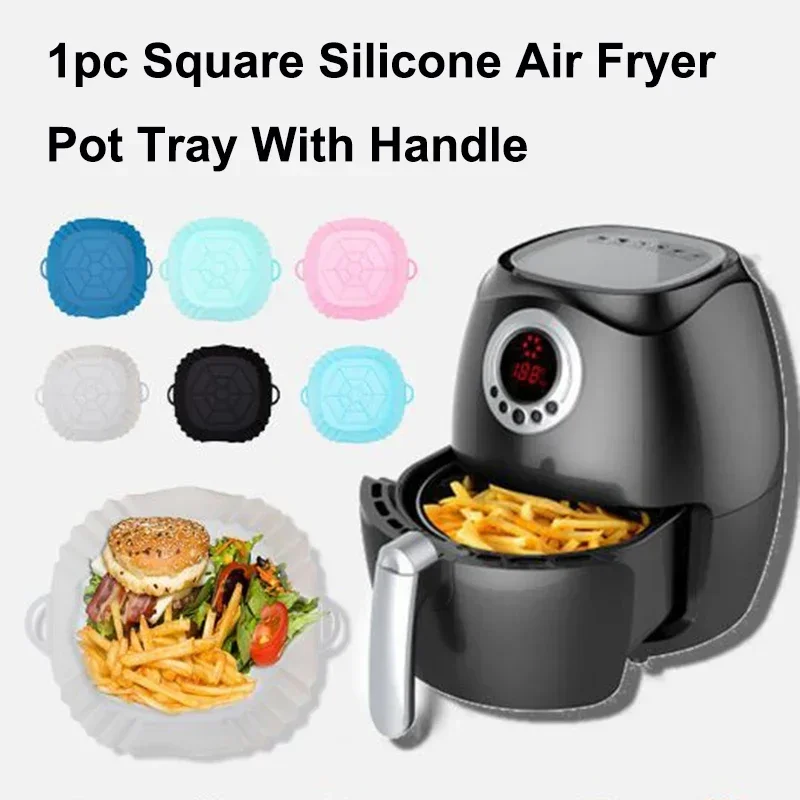 1PC Silicone Air Fryer Basket Oven Mold Baking Tray Pizza Fried Chicken Basket Round Square Reusable Pan Liner Accessories