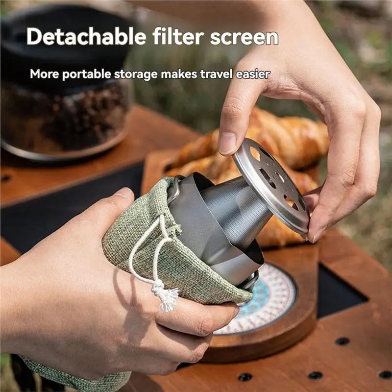 Portable Titanium Pour-Over Coffee Cup With Detachable Filter, Slow Drip Paperless Coffee Maker Set For Outdoor Brewing