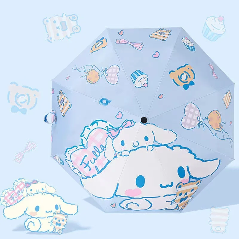 

Cute Sanrio Umbrella Sunscreen UV Protection Sunny And Rainy Dual-use Cinnamoroll Folding Automatic Black Coating Bumper Cloth