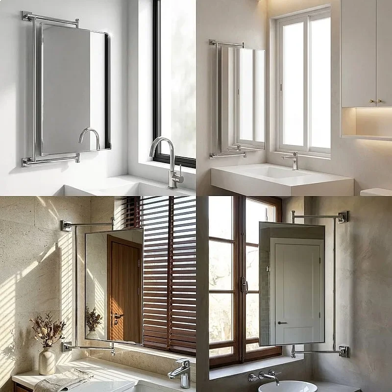 A81 Small Space Extendable Folding Corner Mirror HD Wall Mounted Bathroom Vanity Makeup Mirror