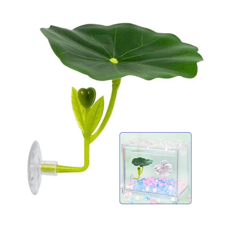 1Pc Green Leaf Hammock For Betta Fish Stress-Reducing Aquarium-Safe Decor With Suction Cup For Fish Tank Fake Plants Decoration