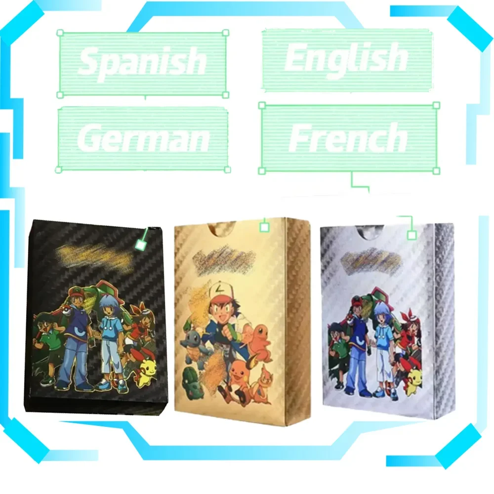 

Рождественский подарок, 55 шт., английский, испанский, французский, немецкий Vmax GX Vstar, золотой, серебристый, черный, игровая коллекция, карта из золотой фольги, подарки для детей