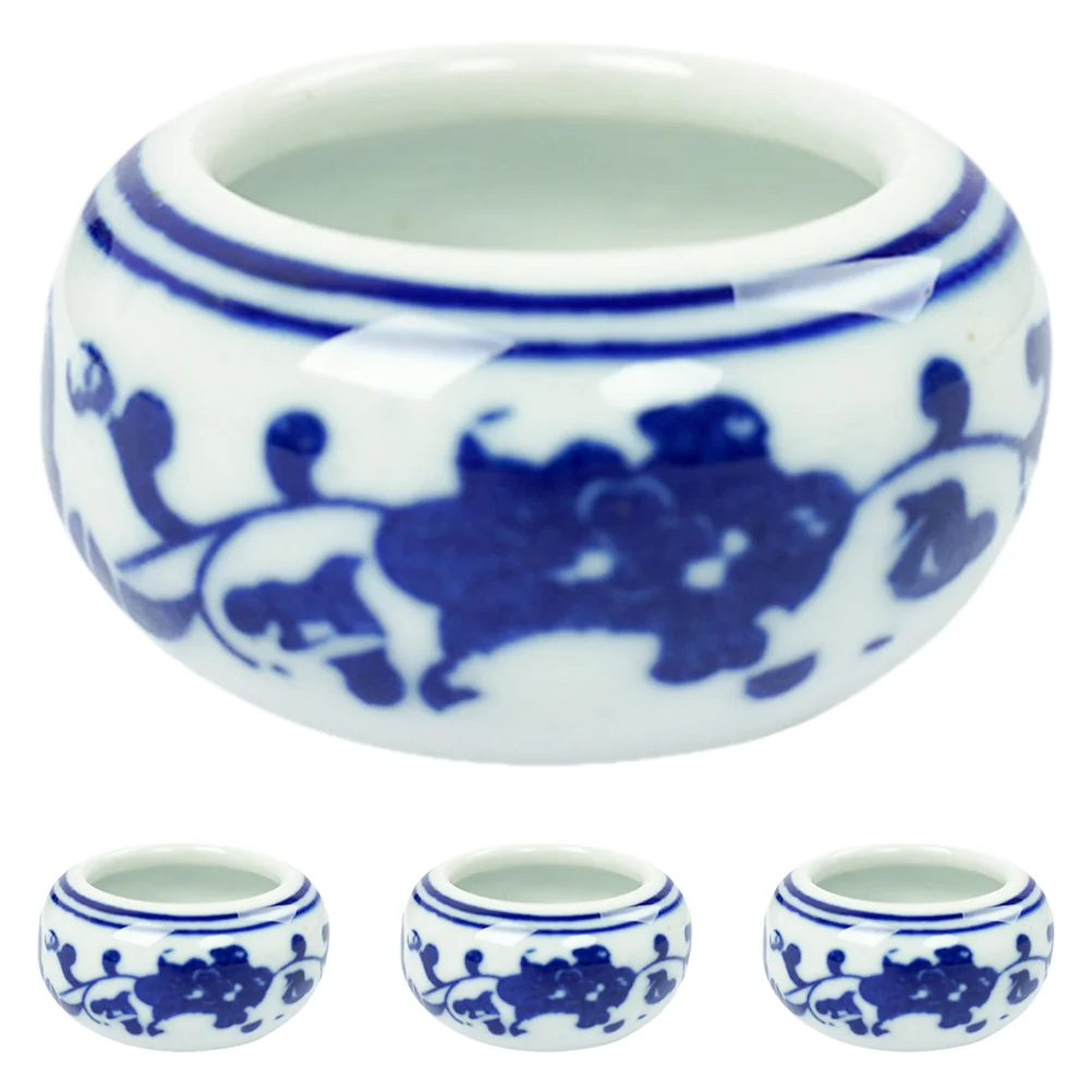 

4 Pcs Blue and White Porcelain Brush Washer Novel Ink Dish Calligraphy Plate Tray Convenient Chinese for Ceramics Durable