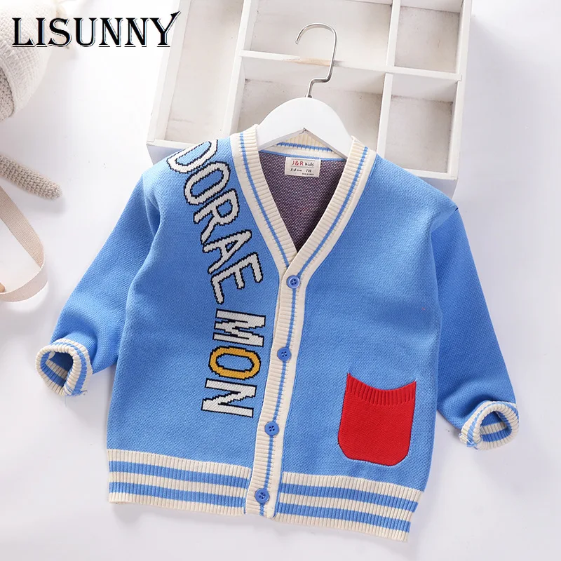 2024 Children Sweaters Kids V-neck Sweaters Cartoon Autumn Winter New Baby Fashion Knitted Jacket Boy Knit Cardigan Coat 2-7y