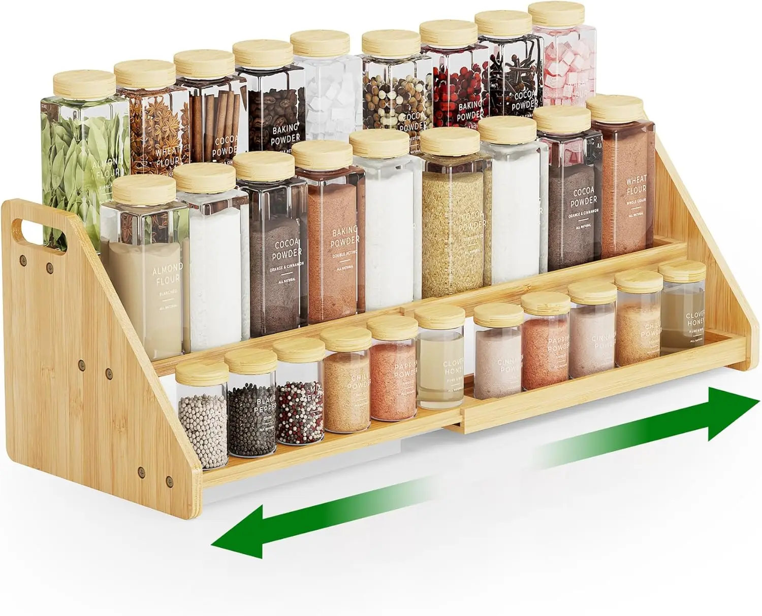 

Expandable 3-Tier Bamboo Spice Rack, Adjustable 12.6'-23.6', Multi-Purpose Kitchen Organizer