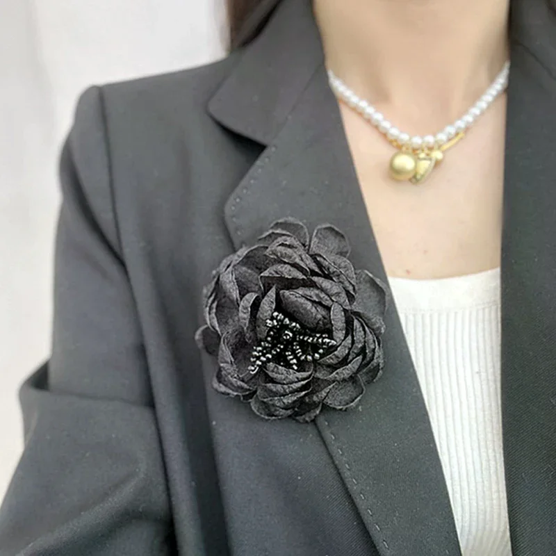 Gauze Flower Crystal And Pearl Brooch Black Mourning Bow Tie Brooch Black Ribbon