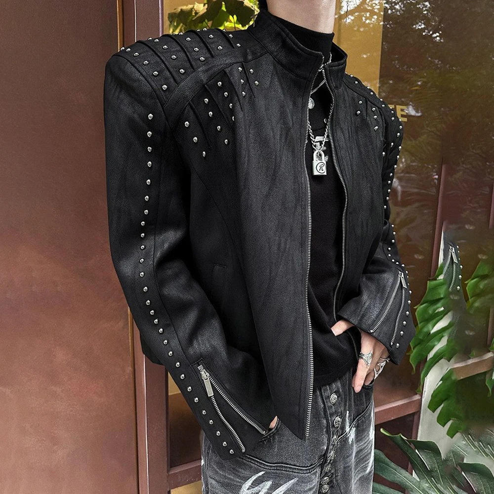 Winter New Men's Rhinestone-Studded Long-Sleeved Jacket American Retro Fashion Trendy High Street Casual Loose Niche Men's Top