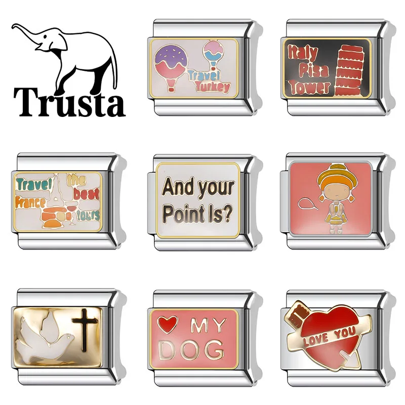 Trusta 2024 New Sister Love You My Dog Charm Italian Links 9mm Bracelet Stainless Steel for Women DIY Jewelry Wholesale N259