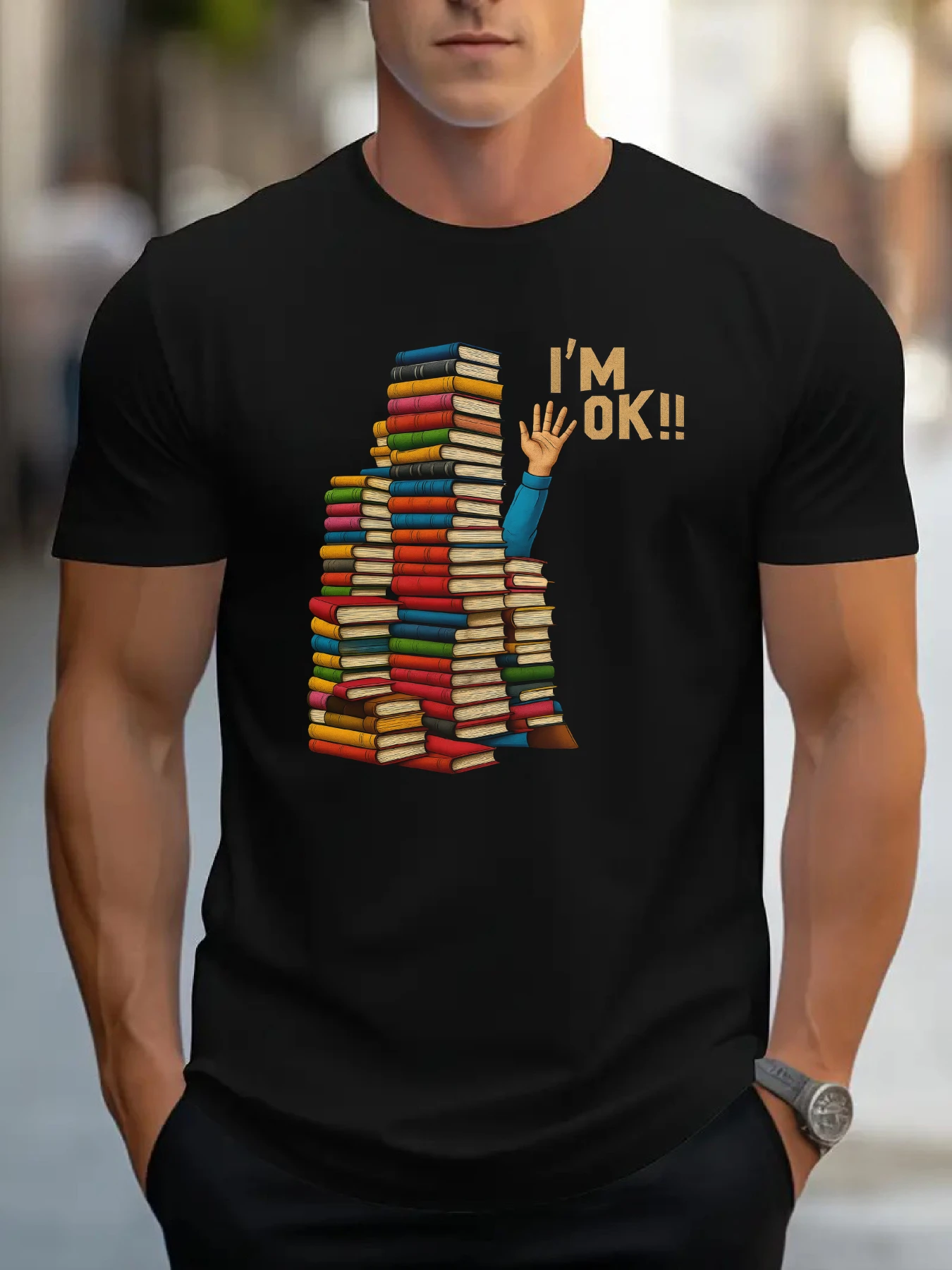 Vintage Books Stack Men's Summer T-Shirt O-neck short-sleeved Tee Tops T Shirts Unisex Oversized Daily Tshirts Streetwear