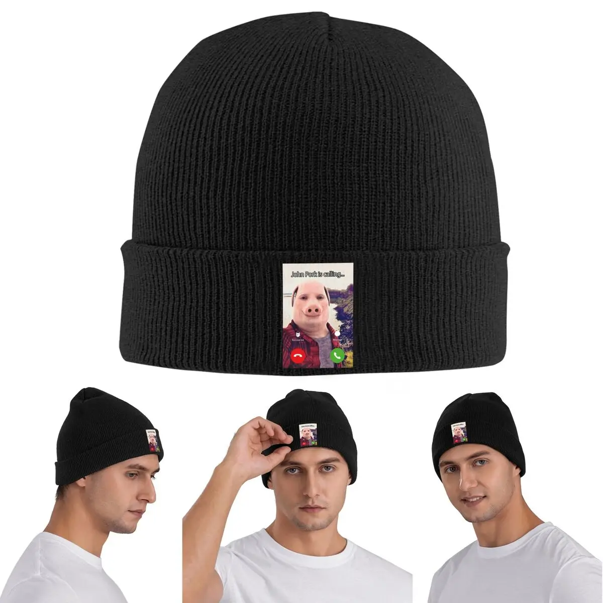 John Pork Is Calling Funny Meme Warm Knitted Cap Winter Knit Bonnet Hat Skullies Beanies Hip Hop Caps for Unisex