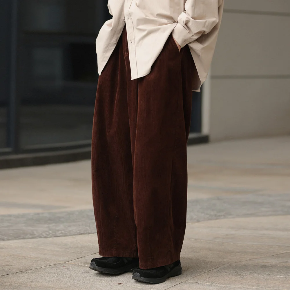 

Vintage Pure Cotton Corduroy Cargo Pants Men's Japanese Streetwear Loose Casual Oversize Wide Leg Baggy Pants Cityboy Trousers