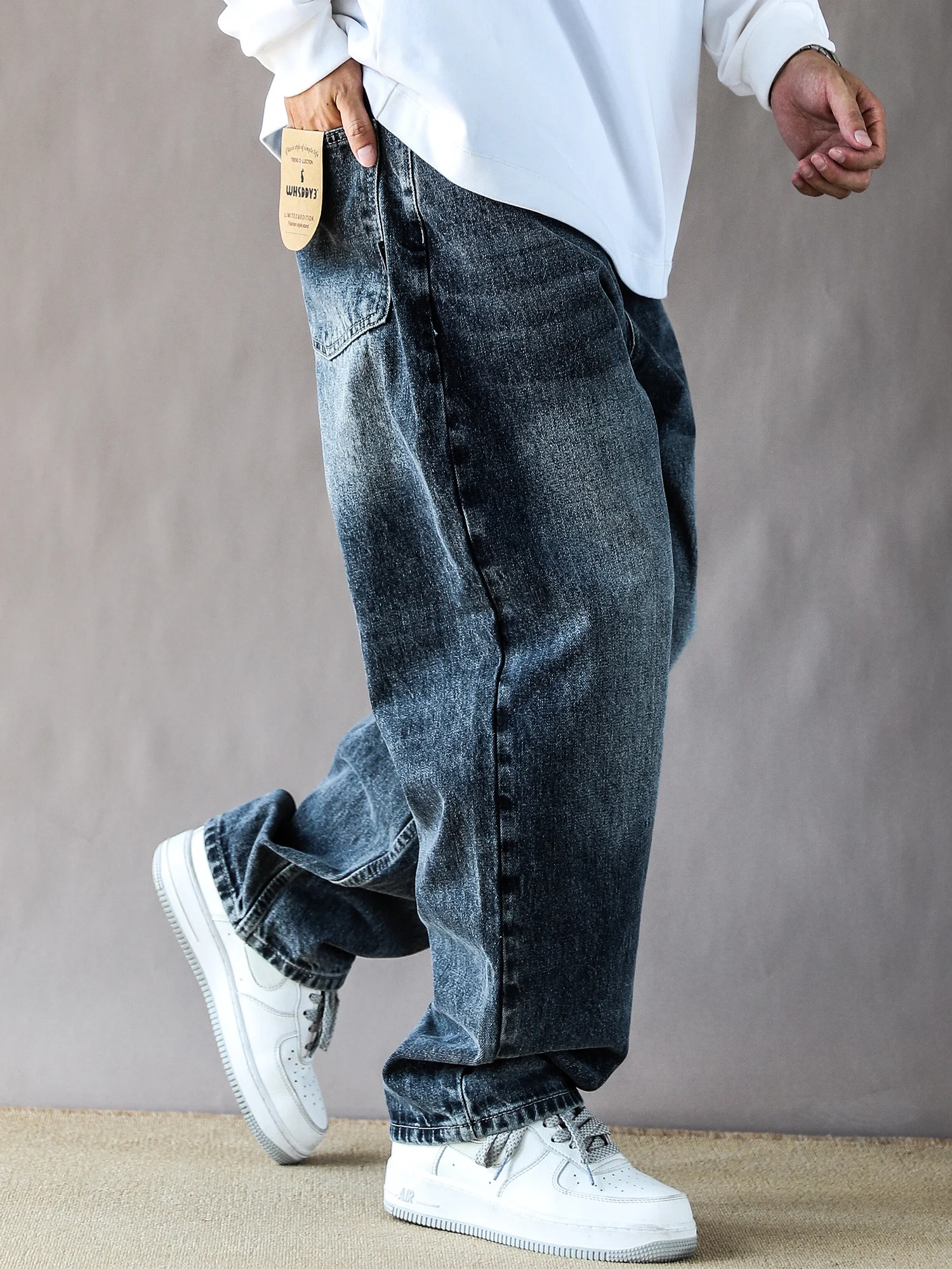 

American Sle Waed Denim Jeans Men's Spring Autumn Loose Wide Leg Casual Pants Trousers Cotton 90% Other Materials 0%