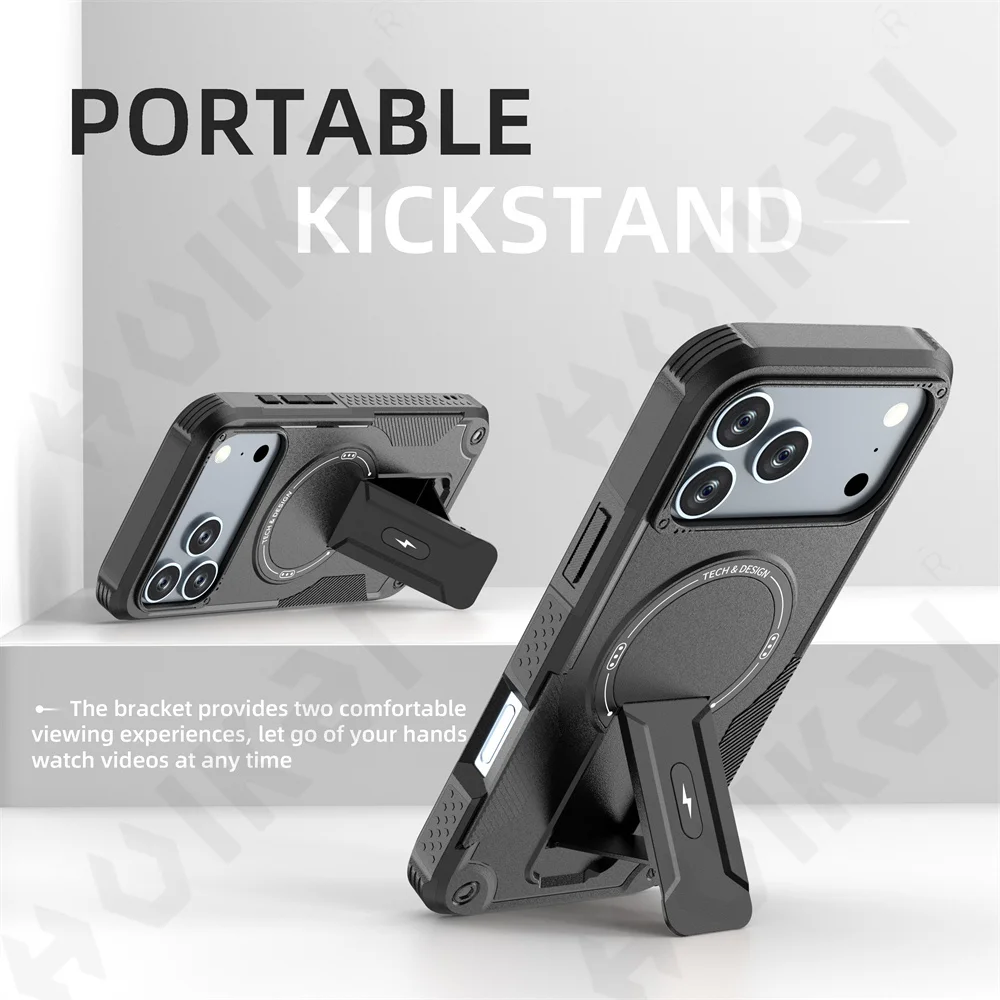 Case For iPhone 17 16 15 14 13 12 Pro Max Plus Magnetic Protective Magsafe Shockproof Heavy Duty Drop Protection Kickstand Cover