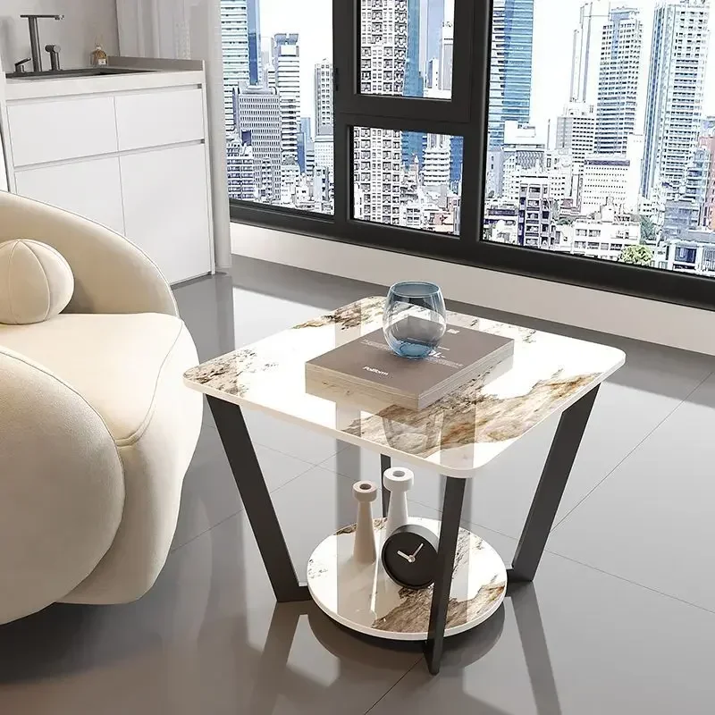 New Nordic sofa edge table light luxury Italian minimalist square table bedside cabinet marble rock slab small coffee