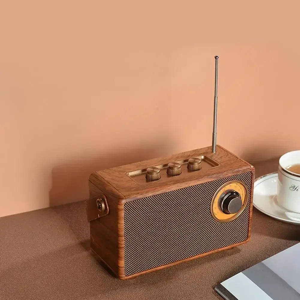 

New Creative Broadcasting Speaker Vintage Wooden Bluetooth Speaker Outdoor Travel Camping Home Decoration Stand USB Drive