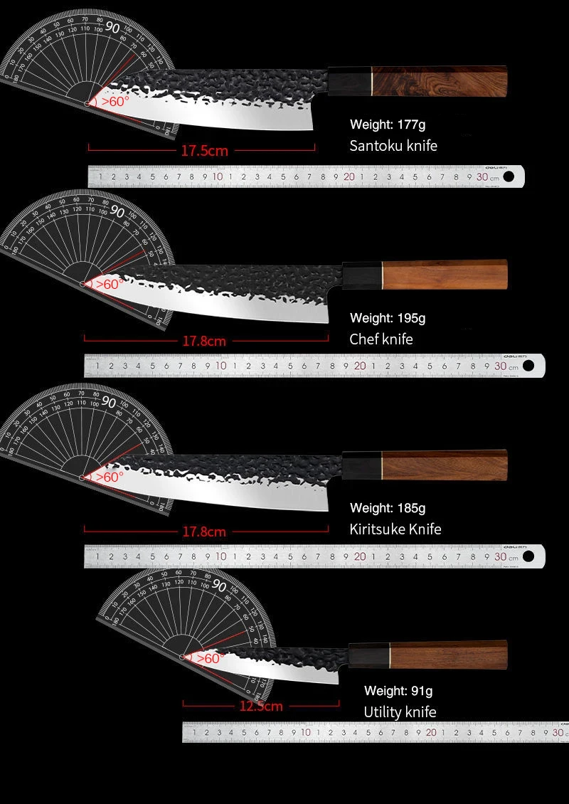 Kuty zestaw noży szefa kuchni młotek japońskie noże Kiritsuke Santoku nóż tasak łosoś nóż do sushi 90Cr18MoV noże kuchenne