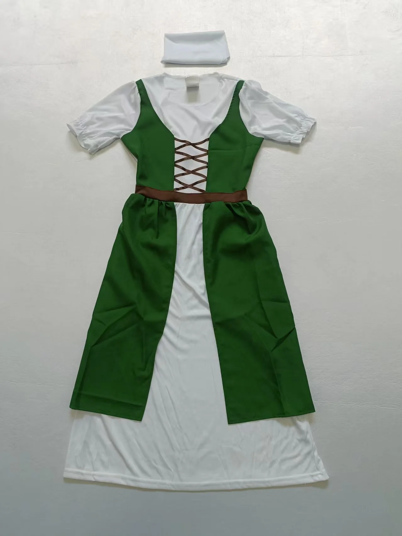 Conjunto de Disfraces para Niñas: 1 Vestido de Dos Piezas Falso + 1 Pañuelo Triangular Blanco + 1 Cinturón de Color Sólido, el Vestido es en Colores de Trébol de Cuatro Hojas de la Suerte, Disfraz para Fiesta del Día de San Patricio, Disfraces para Halloween y Varias Fiestas de Carnaval, Disfraces para Representaciones Escénicas