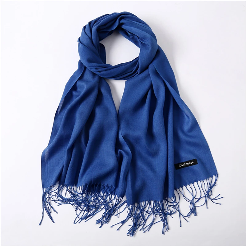 Fashion Solid Color Women Scarf Winter Hijabs Tassels Long Lady Shawls Cashmere Like Pashmina Bandana Scarves Wraps Echarpe