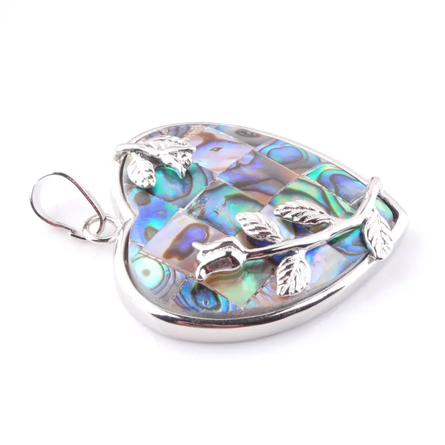 New Zealand Abalone Pearl Shell Pendant Necklace Alloy Heart Colourful Shell Girls Necklaces N3643