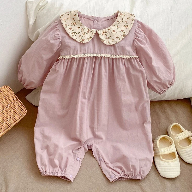 Infant Kids Baby Girls Long Sleeve Sweet Solid Color Jumpsuit Spring Autumn Newborn Baby Girls Clothes Rompers