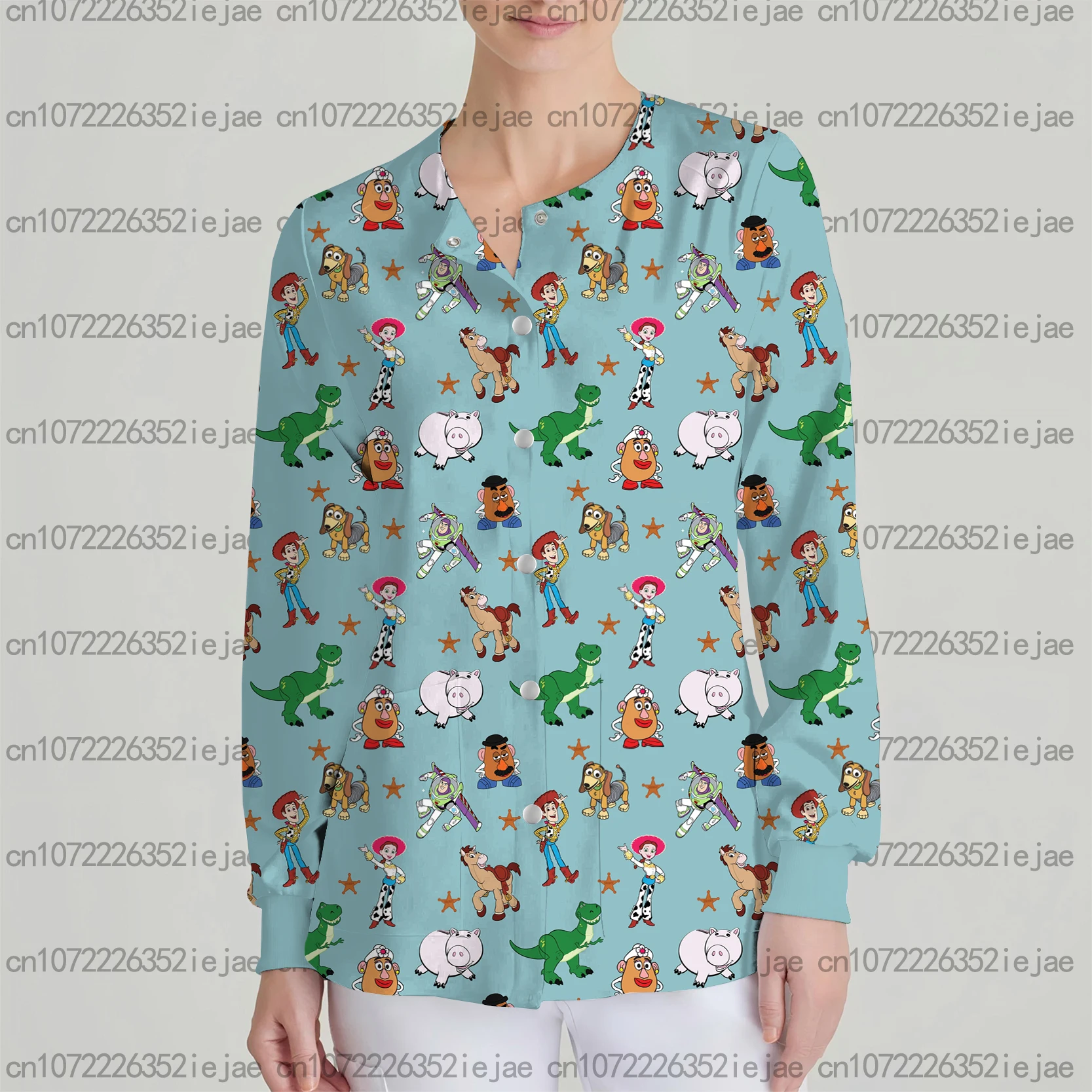 Heißer Verkauf Damenjacken 2025, Herbst und Winter, Disney Buzz Lightyear, bedruckt, langärmelig, lässig, Pet Store, Arbeitskleidung, Jacke