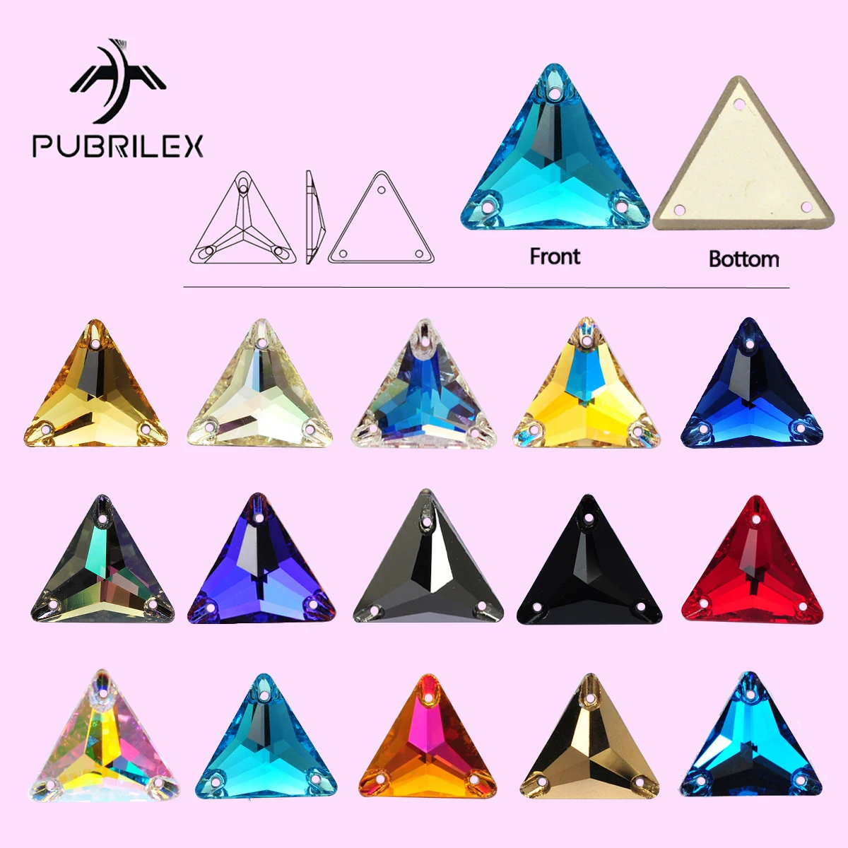 Pubrilex Dreieckige Aufnähbare Strasssteine Großhandel Glas Flache Rückseite Glitzer Näh-Strass-Applikation für Handarbeiten Kleidung Kleider – Detail 2