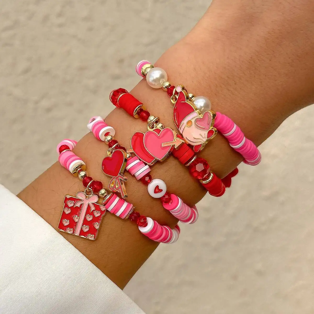 Salircon 4 قطعة/المجموعة بوهيميا لينة السيراميك الاكريليك CCB مطرز سلسلة الوردي كريستال القلب قلادة للنساء مجوهرات عيد الميلاد 2026 جديد