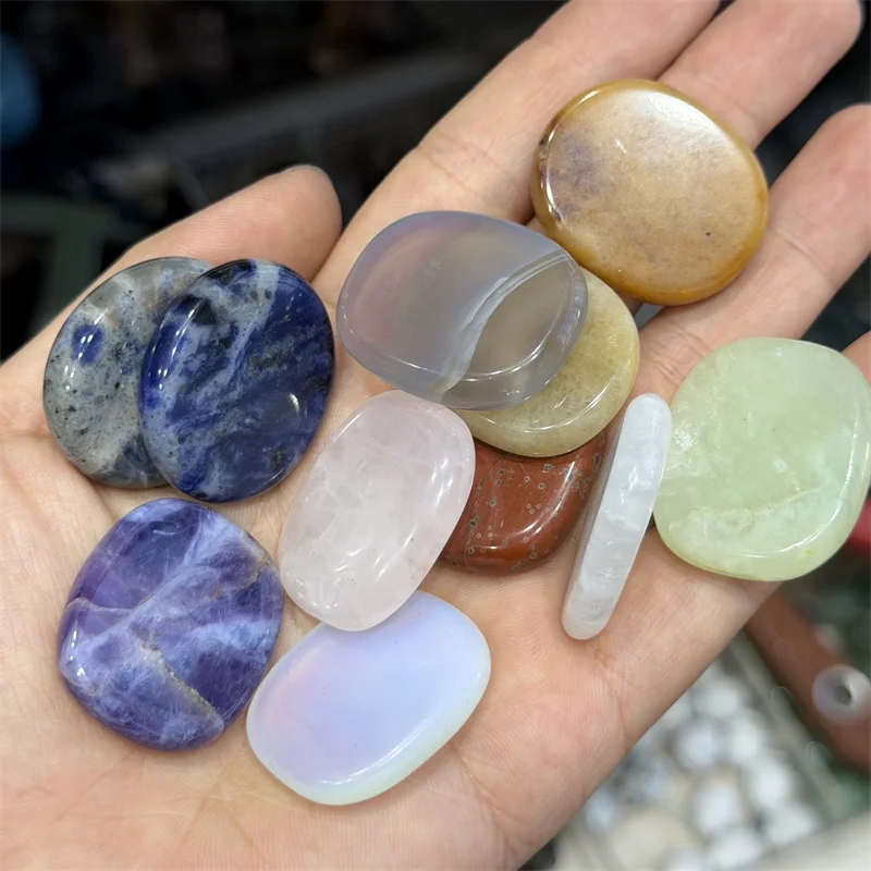 Natural Healing Crystal Stone Thumb Worry Stone for Energy Yoga Chakra Crystal Pocket Palm Stone for Anxiety Stress Relief Med