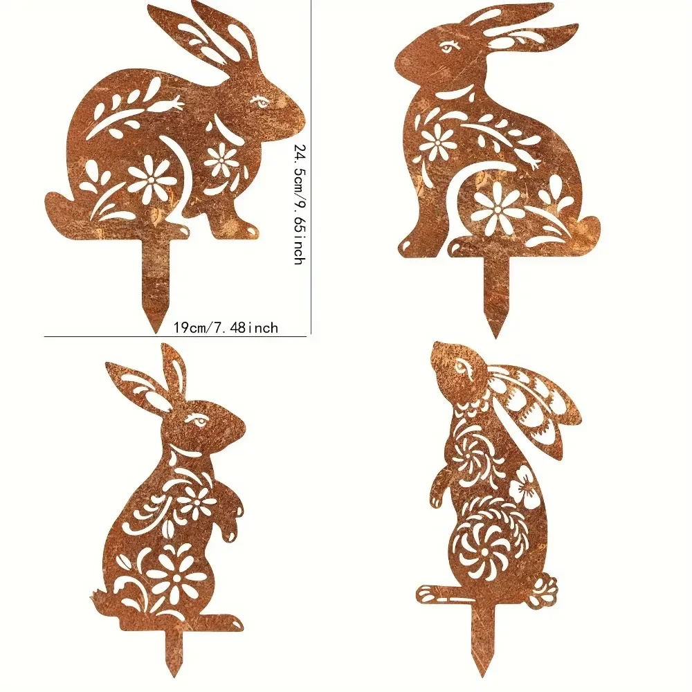 Unique Rustic Metal Rabbit Garden Stakes – Distinctive with Rusty Look. Unusual for Outdoor Decor. Ideal for Backyard