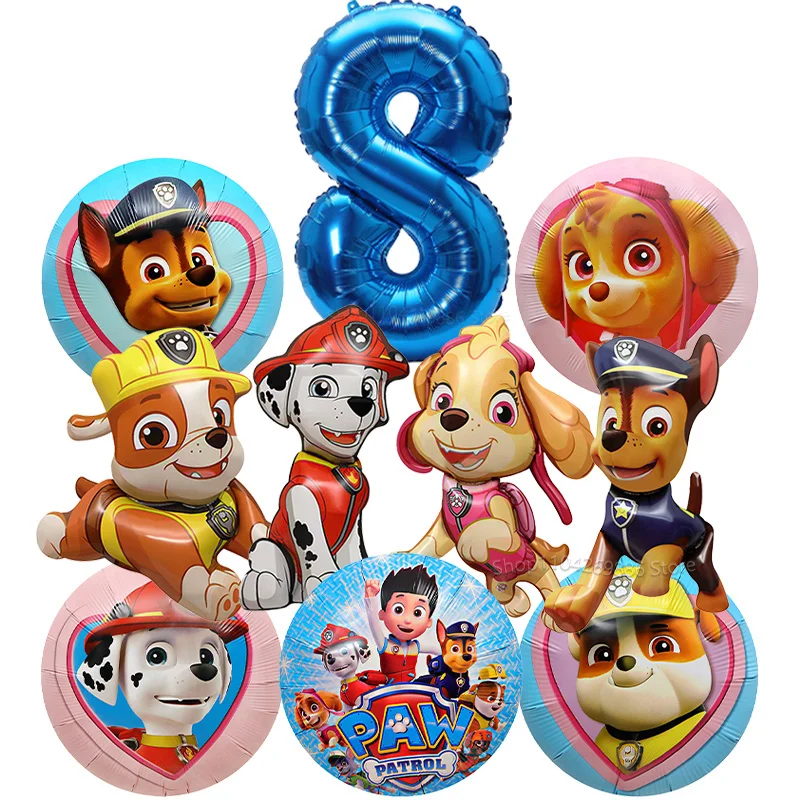 10-teiliges Paw Patrol Ballon-Set Hunde-Folienballons 32 Zoll Blau Rosa Zahlenballon für Kinder 1-9. Geburtstag Party-Dekoration für Jungen & Mädchen