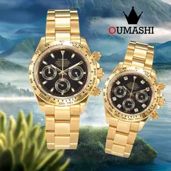 VK63 Watch OUMASHI-DTN Series Men's Watch Sapphire Glass VK63 Movement Luxury Panda Three Eyes Quartz Watch Stainless Steel Case