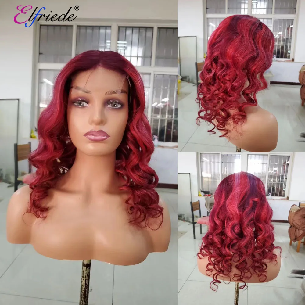 Elfriede #Red Highlight Colored Lace Front Wigs for Women Loose Wave 4x4 13X4 13X6 HD Lace Frontal Wig 100% Remy Human Hair Wigs