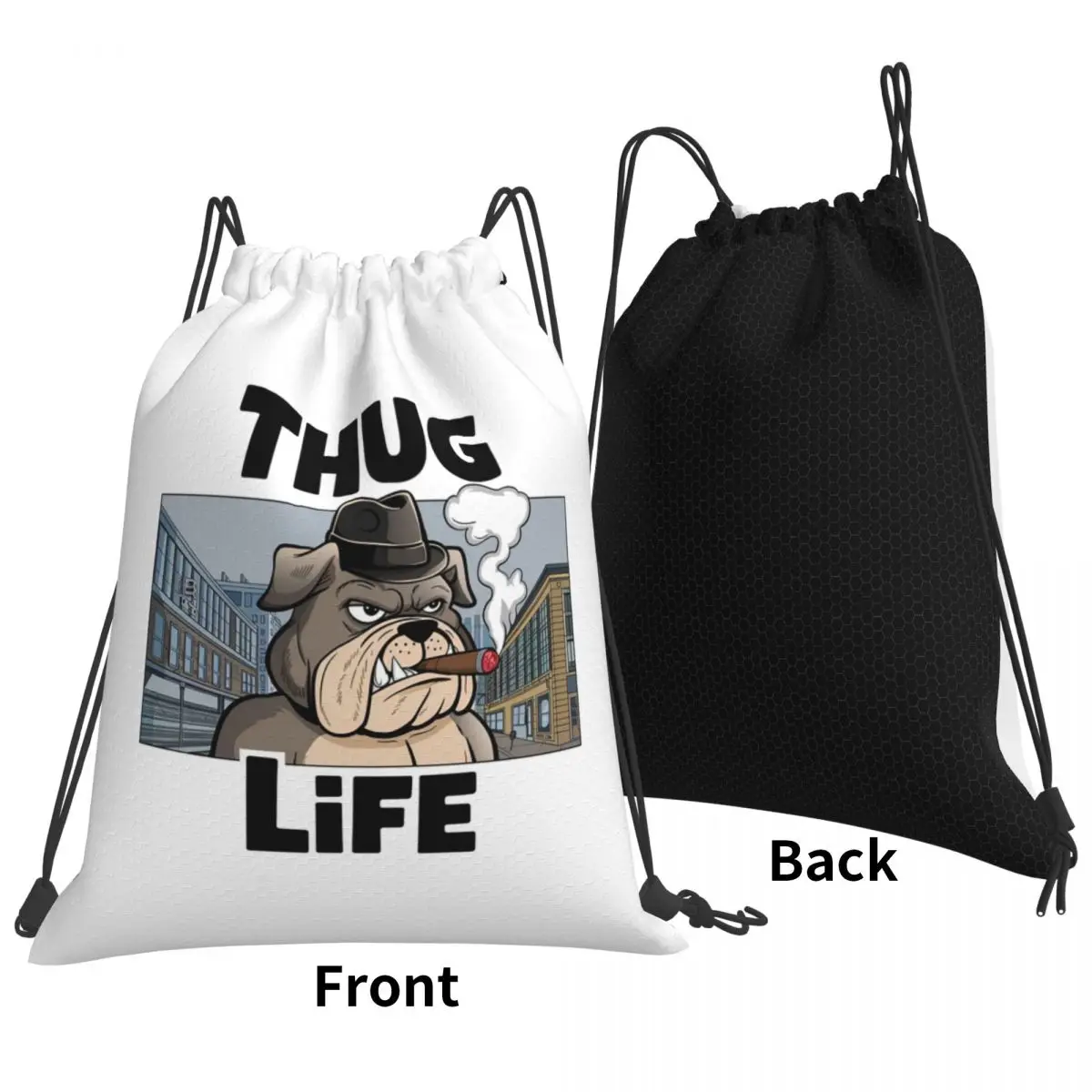 Thug Life, Bulldog, Gangster Backpacks Fashion Drawstring Bags Sundries Bag Book Bags for Man Woman Students