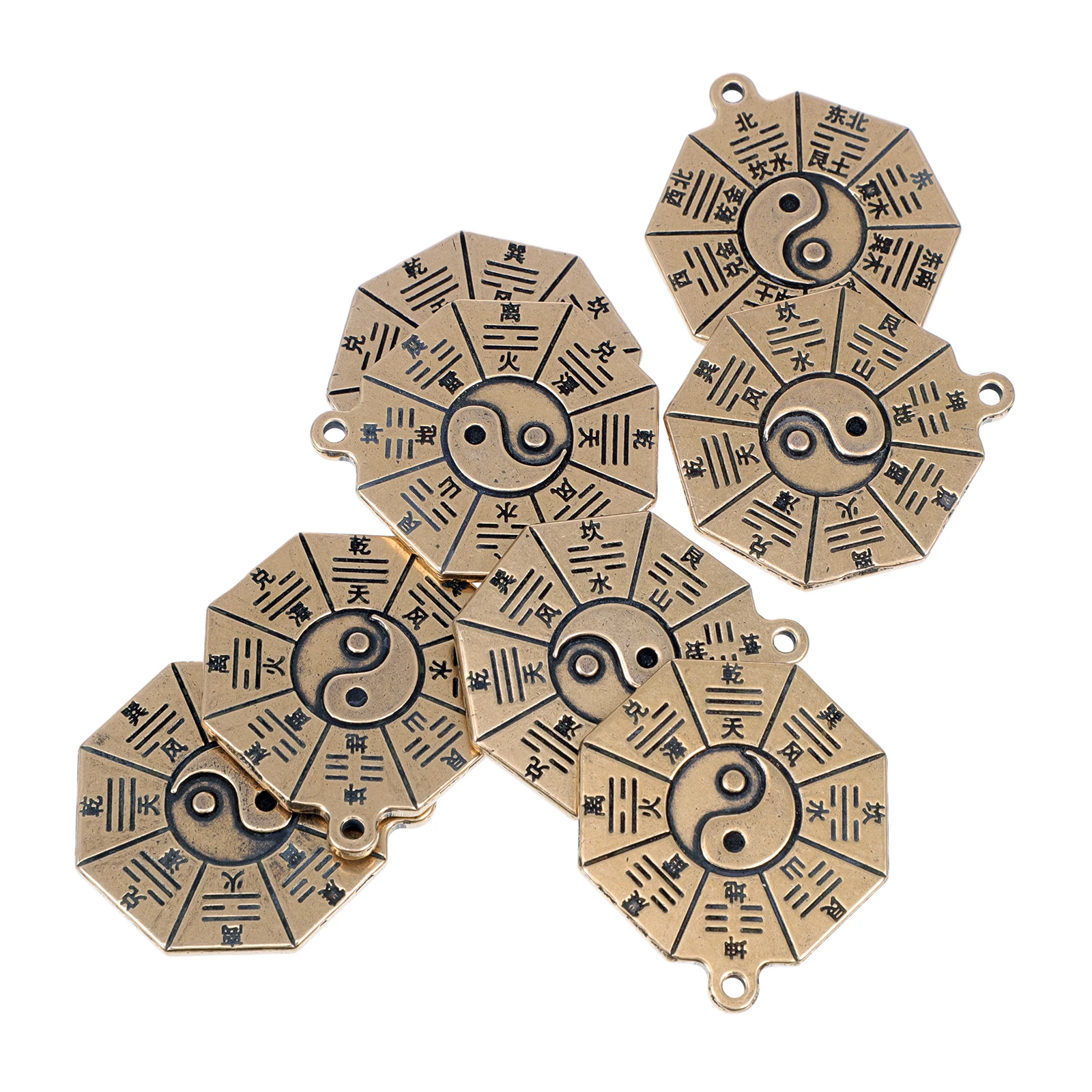 

8Pcs Artistic Retro Copper Keychain Pendants Charming Bagua Shape Key Accessories