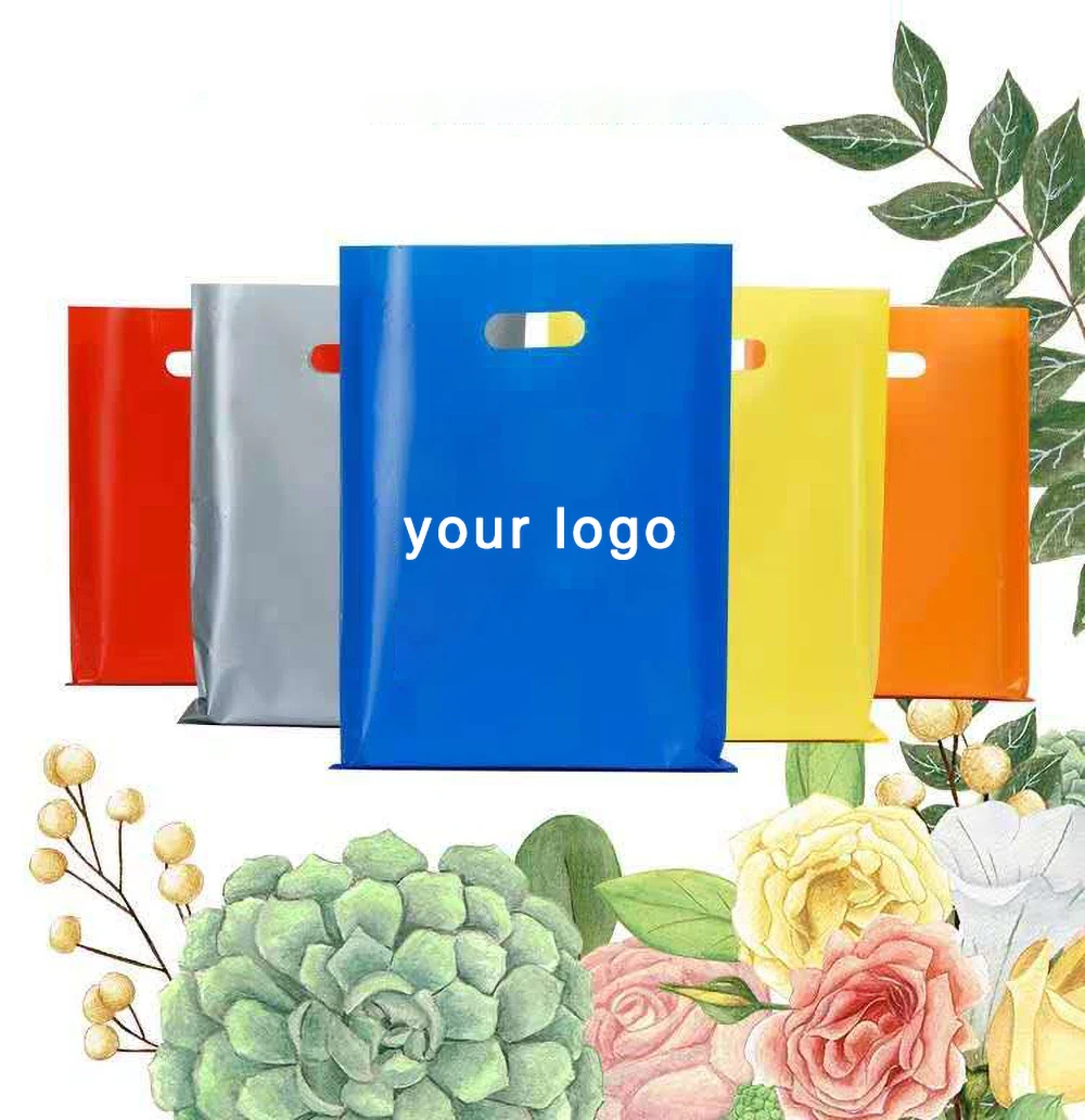 200pcs Custom logo Shopping Bag Plastic Flat Gift Packaging Bag with logo Free Printing One Color Logo On Double Sided