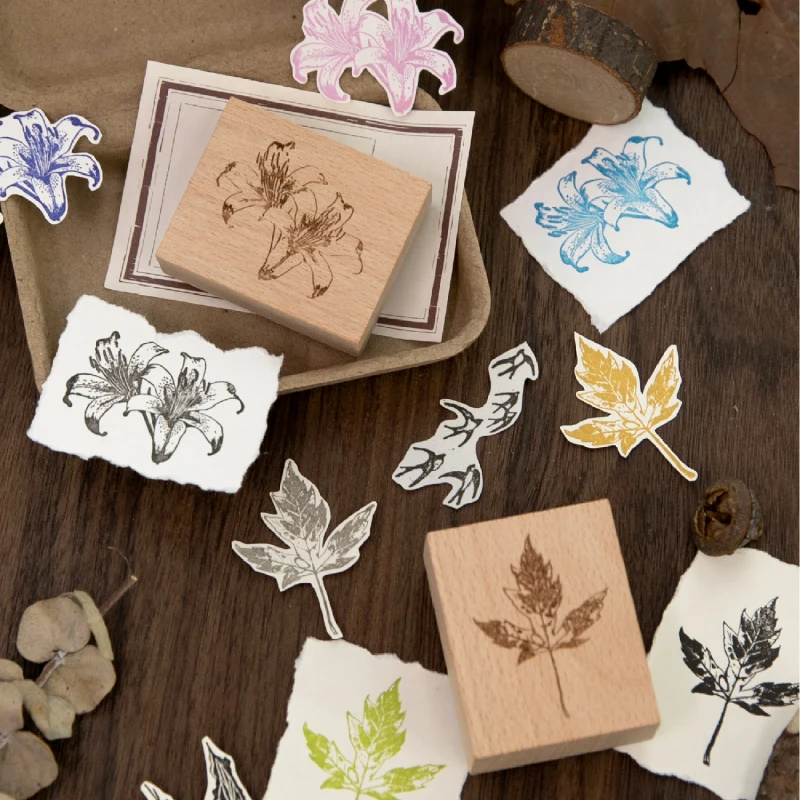 Retro Plant Themed DIY Stamping Tree Branch Swallow Ripples Design Stationery Craft Supplies for Creative Projects Wood Stamp