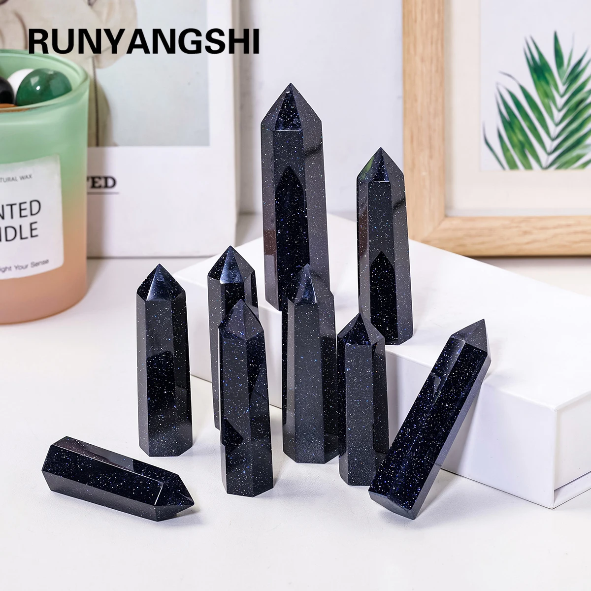 1PC Blue Sandstone Gemstone Crystal Pencil Point Tower Healing Gemstone Mineral Specimen Crystal Obelisk Healing Wand Stick