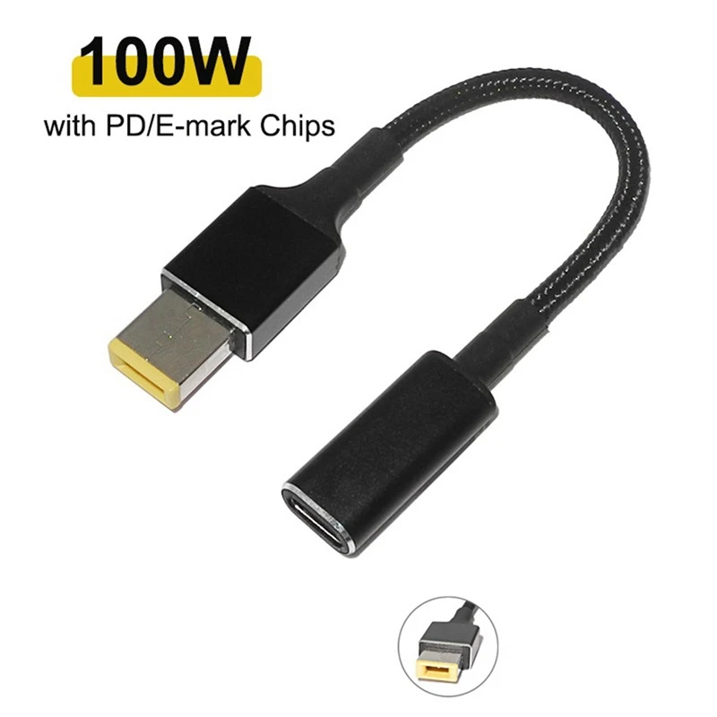 Upgraded 100W USB Type C Female To Square Plug Converter Laptop Dc Power Adapter Connector For Lenovo Thinkpad
