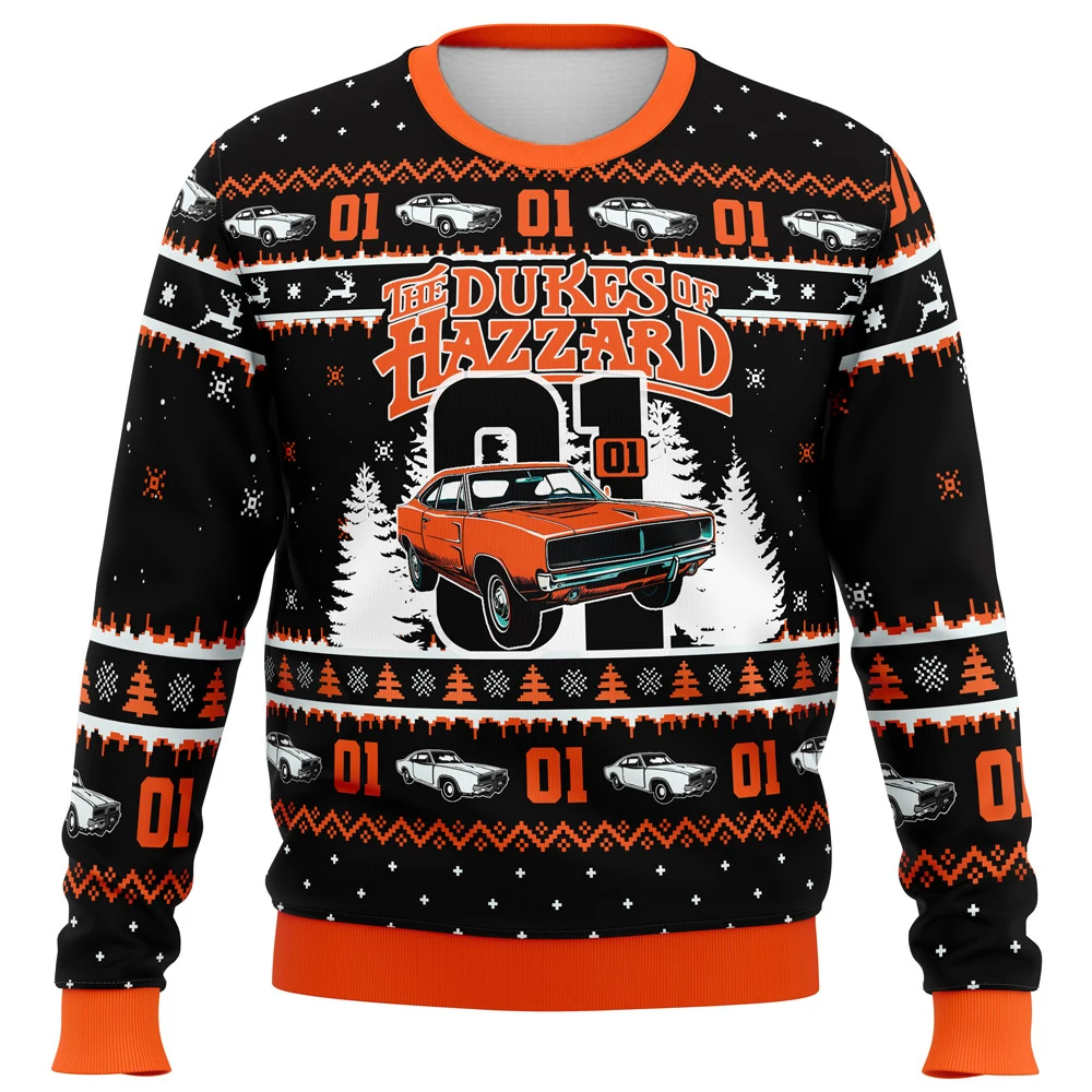 سويت شيرت دوقات هازارد جنرال لي لعيد الميلاد بنمط قبيح 01 جرافيك السيارة للبالغين ملابس عطلة شتوية متطابقة للعائلة