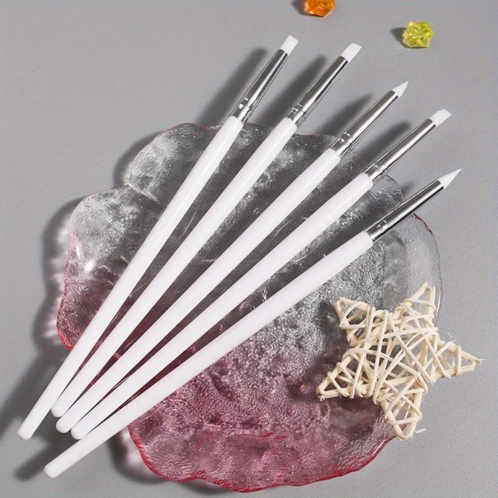 5Pcs Small Head Silicone Nail Brush DIY Manicure 3D Modeling UV Gel Sculpture Nail Pen Silicone Nail Art Pen Manicure Tools