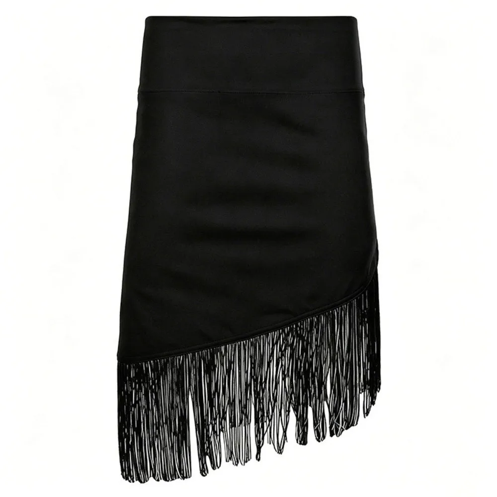 Fashion Irregular Hem Low Waist Skirt Slim Fit Knee-length Midi Skirt Tassel Trim Tassel Skirt For Women