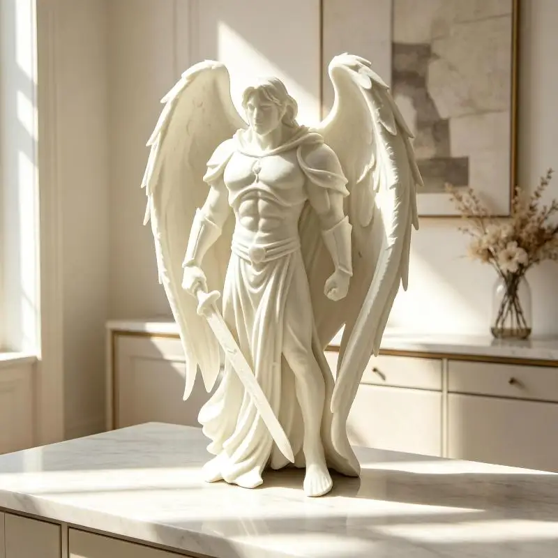 3D Printed Small Winged Male: Angel Ornament Figurine White Statue Stable Base Home Decor