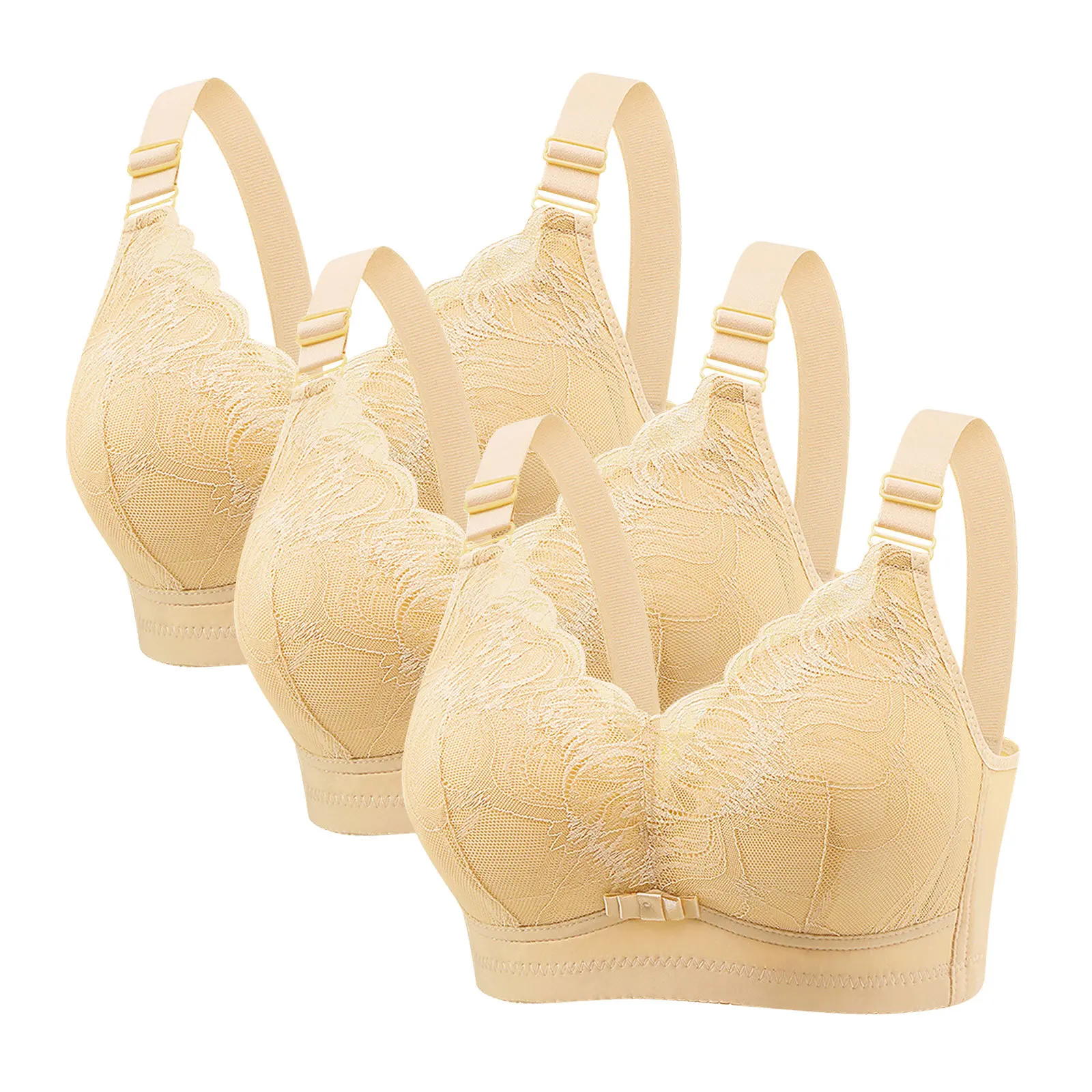 Three-piece Set Sexy Bow Lace Uplift Side Ladies' Brassiere Gather Back Four-row Hook Womans' Bra Thin Cup Girl's Small Breasts