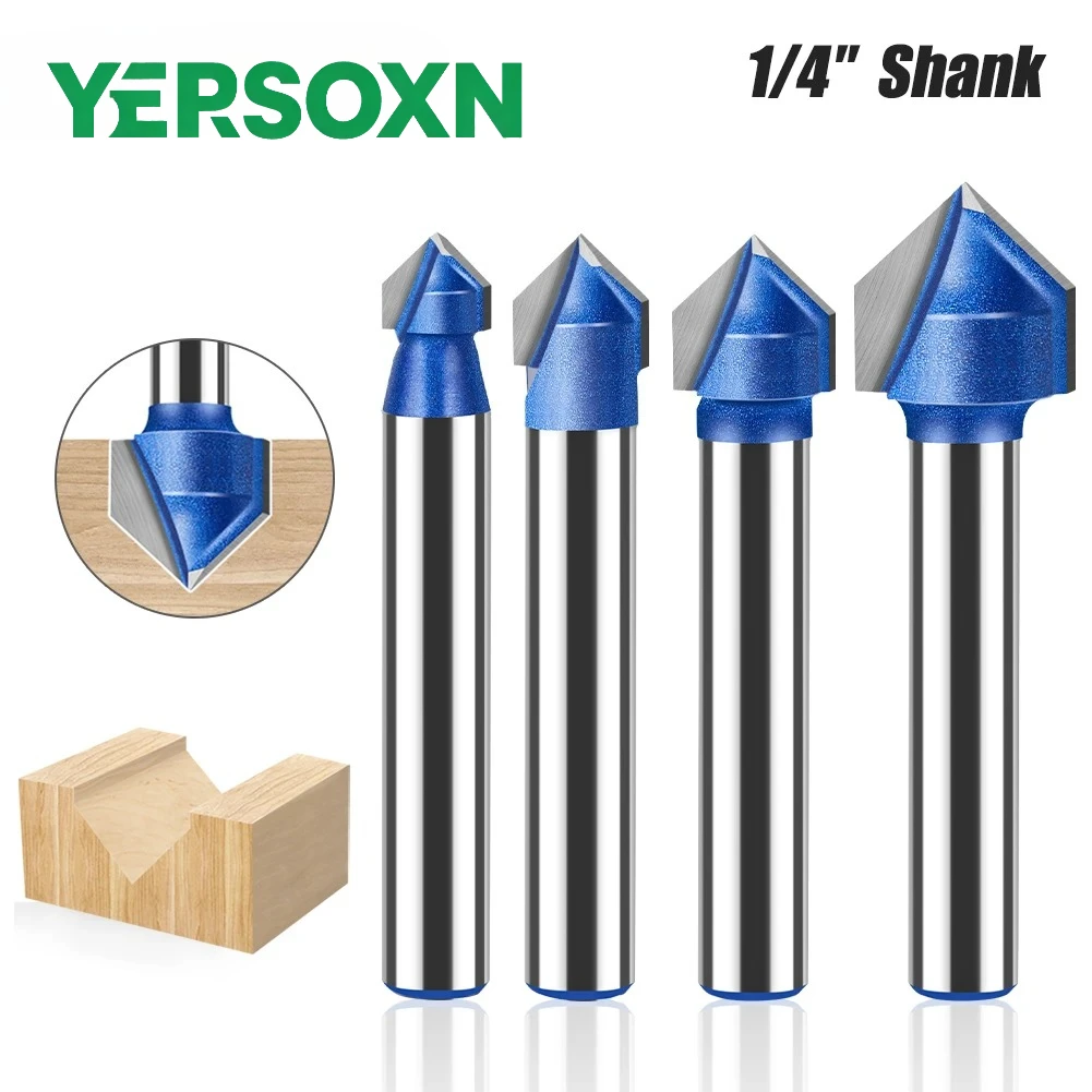 

1PC 6mm 1/4in Shank 90 Degrees V Type Slotting Cutter Carbide Router Bit Carving Grooving Tools Woodworking Milling Cutter