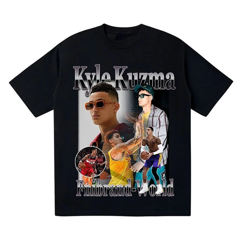 تي شيرت NBA American Kuzma مطبوع من القطن فضفاض بأكمام قصيرة للرجال، قميص كرة سلة رياضي عصري بنصف كم #1