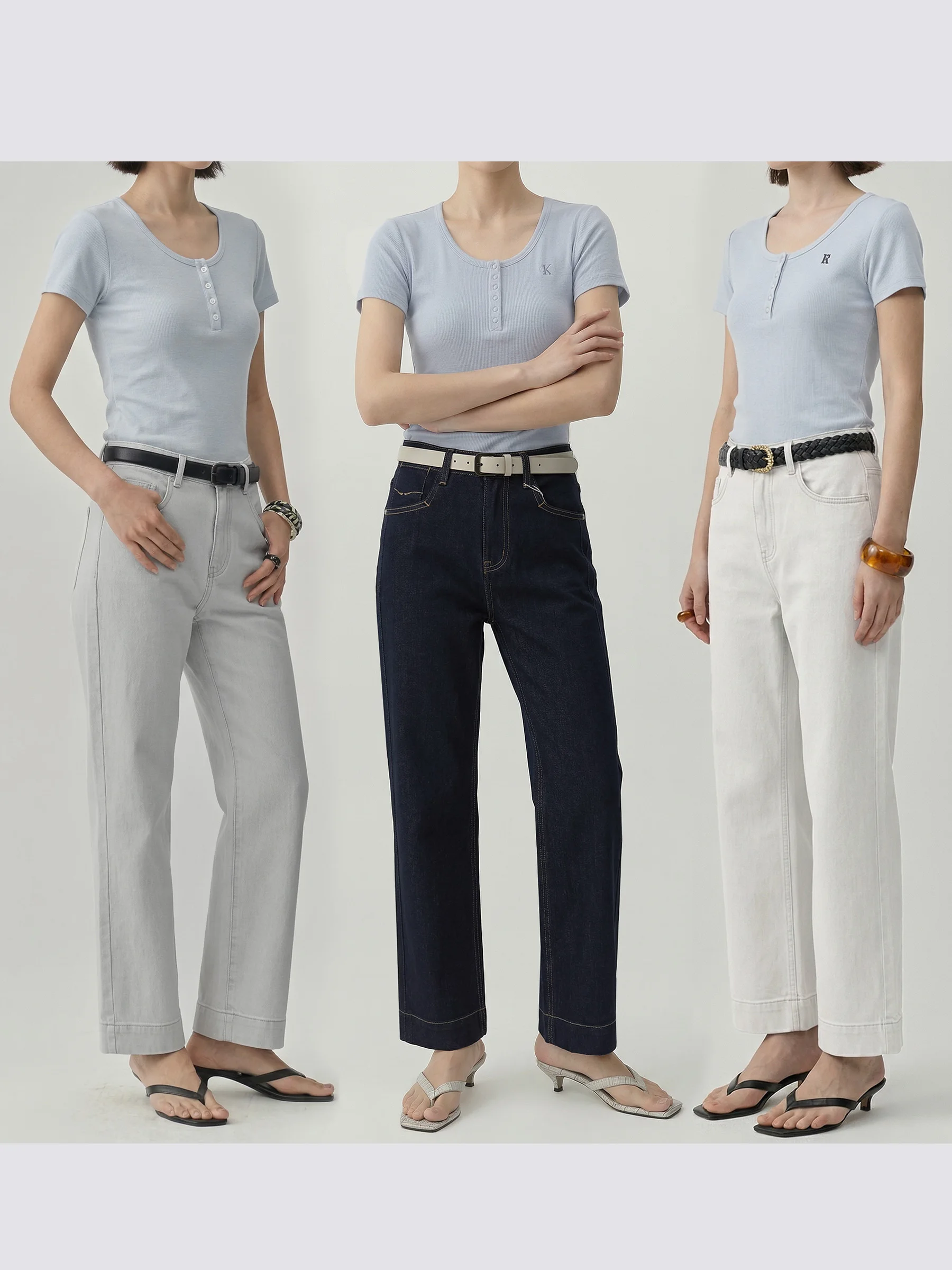 

DotDrobe Women's Straight Leg Jeans Four-way Elastic Lyocell Four-season Sle Slimming Leg Lengthening l Waist Zipper